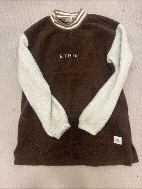 Ethik Brown Sherpa Pullover with Cream Sleeves